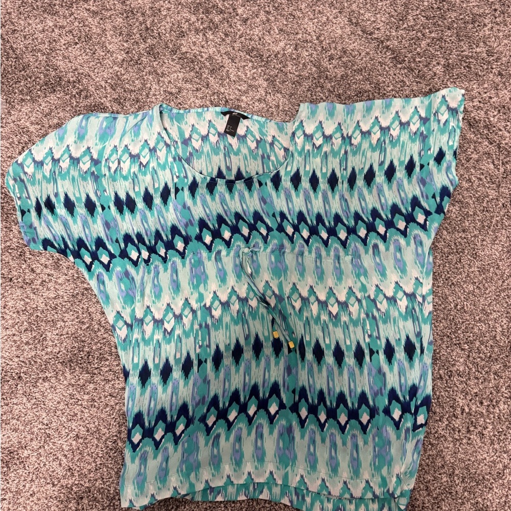 H&M Teal and Blue Patterned Top